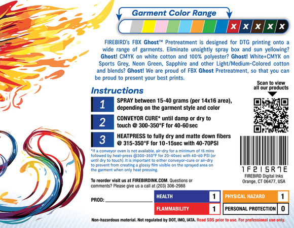 FBX Ghost DTG Pretreatment for White, Light and Medium Colored Garments - Back Label