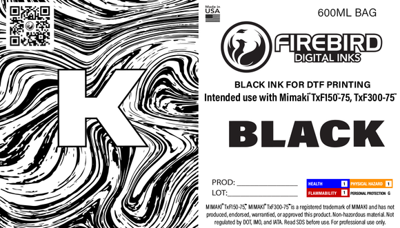 DTF Ink Bag for Mimaki TxF150-75 & TxF300-75, PHT50 Compatible Black Ink 500ml