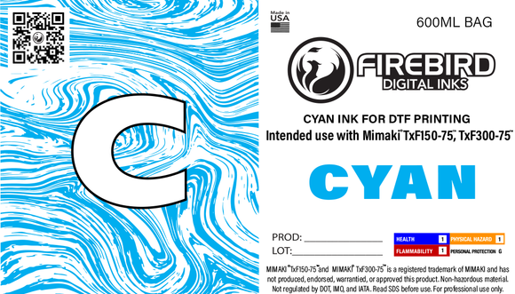 DTF Ink Bag for Mimaki TxF150-75 & TxF300-75, PHT50 Compatible Cyan Ink 500ml