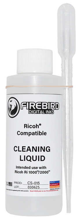 FIREBIRD Ricoh Compatible Cleaning Liquid for Ri 1000 and Ri 2000, with included pipette.